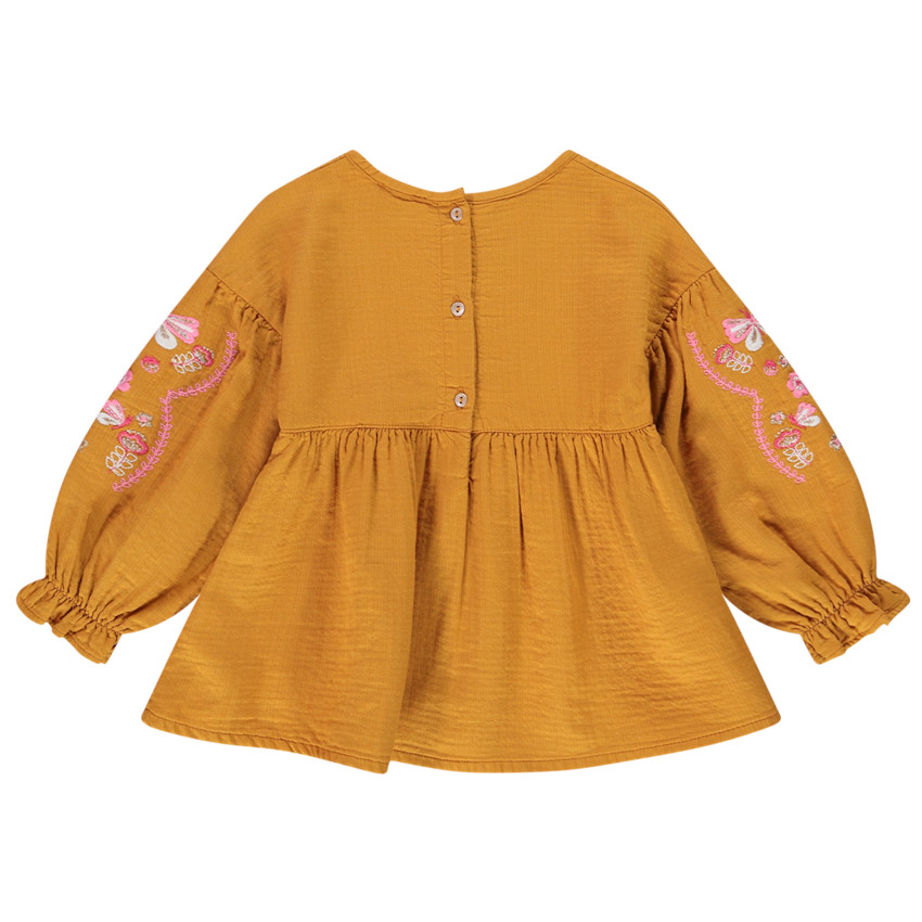 Tunique manches longues bouffantes avec broderies fleurs pour bébé fille 