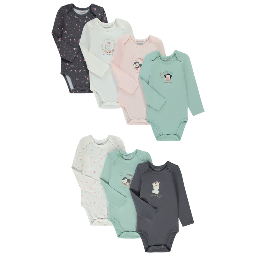 Set van 7 bodies in jersey met fantasieprint voor meisjes 