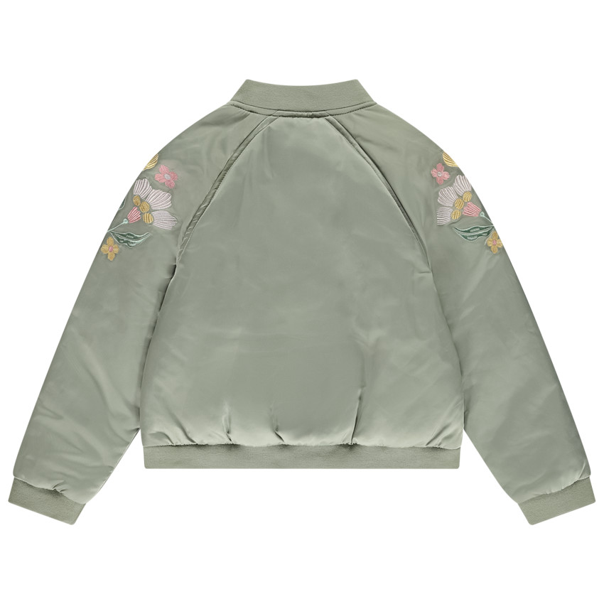 Meisjes bomberjack in satijnen stof met geborduurde details 