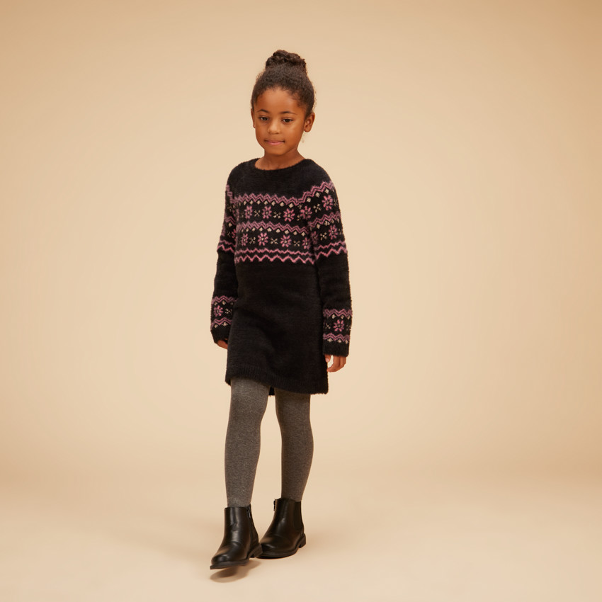 Robe manches longues en tricot jacquard effet fourrure pour fille 
