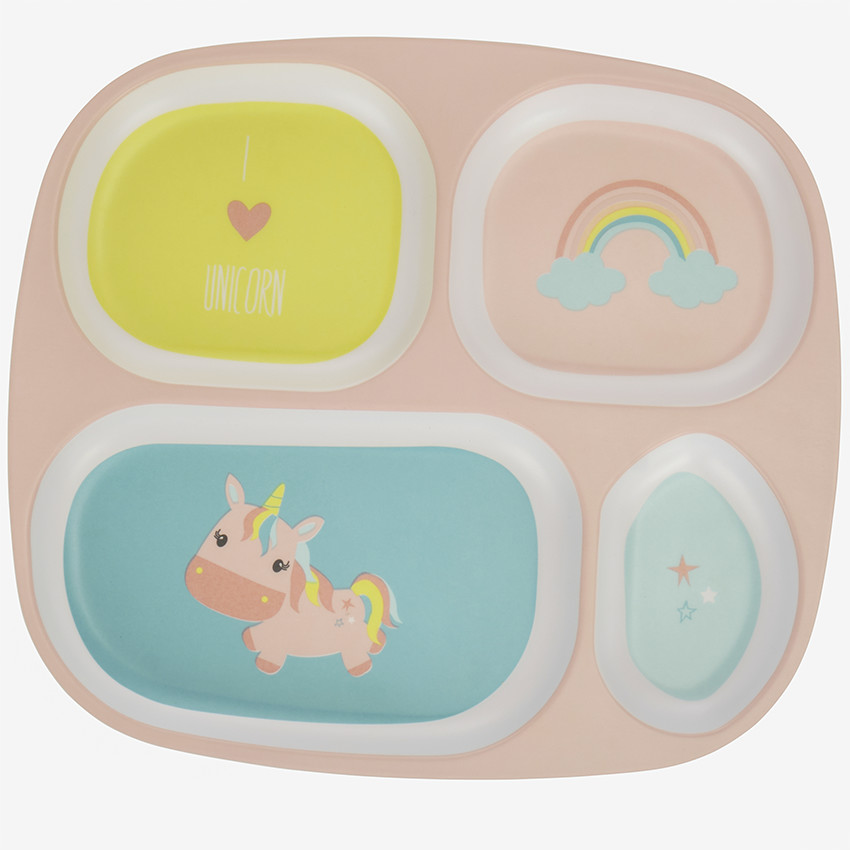 Assiette à compartiments en mélaminé - Licorne 