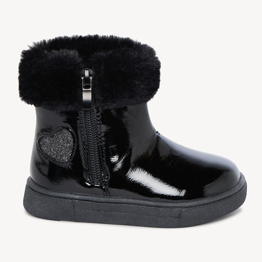 Bottines vernies à col en fausse fourrure pour bébé fille 
