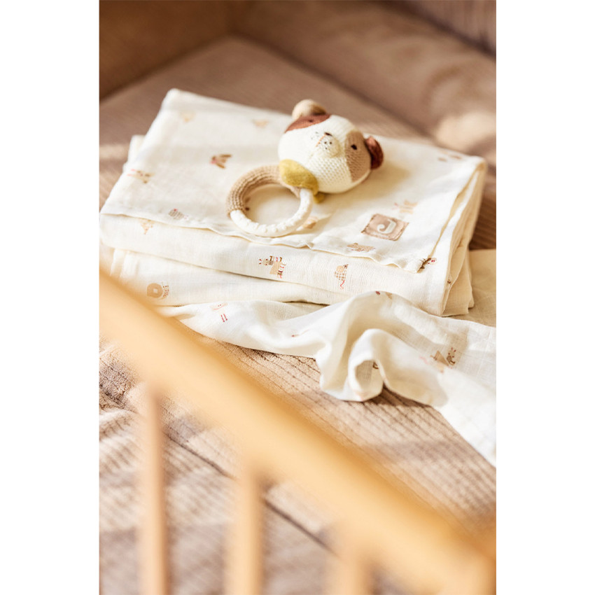 Lange tétra gaze de coton 115x115cm 2pcs Animal Friends  