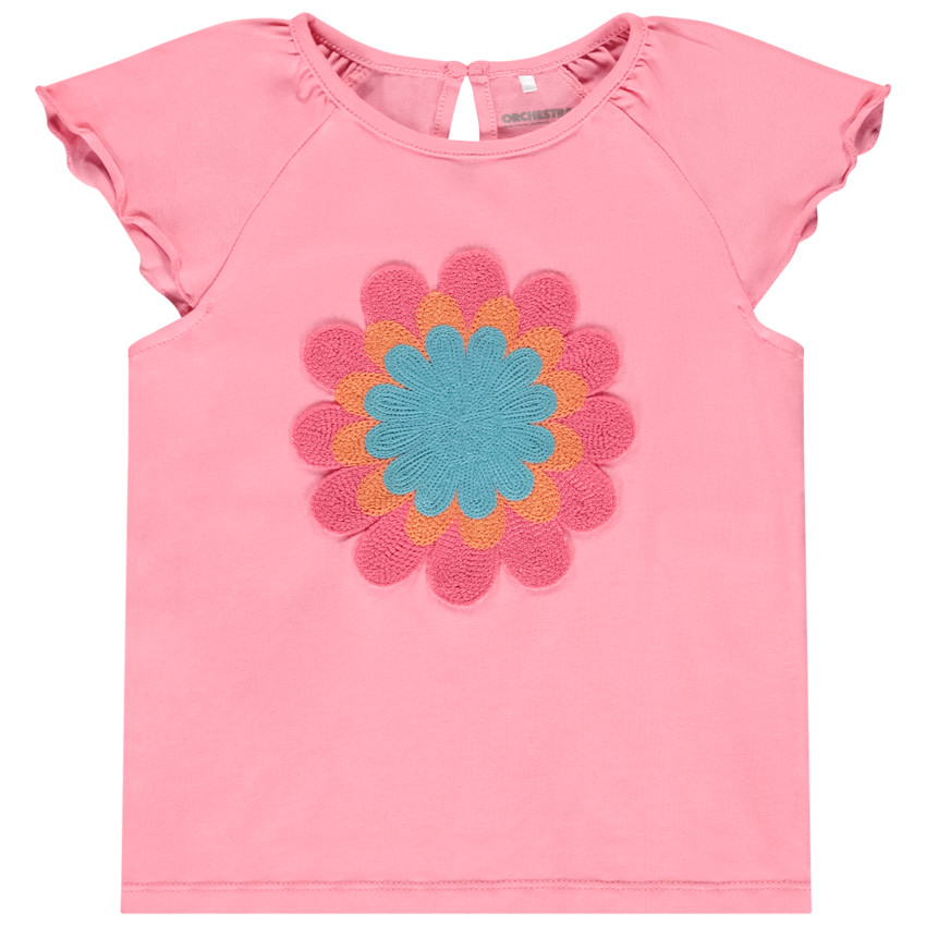 T-shirt manches courtes avec fleur en crochet pour fille  
