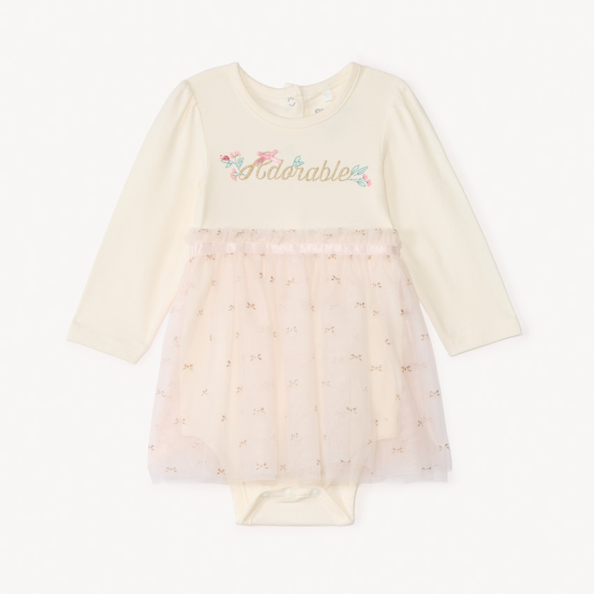 Robe body à manches longues effet 2 en 1 pour bébé fille 