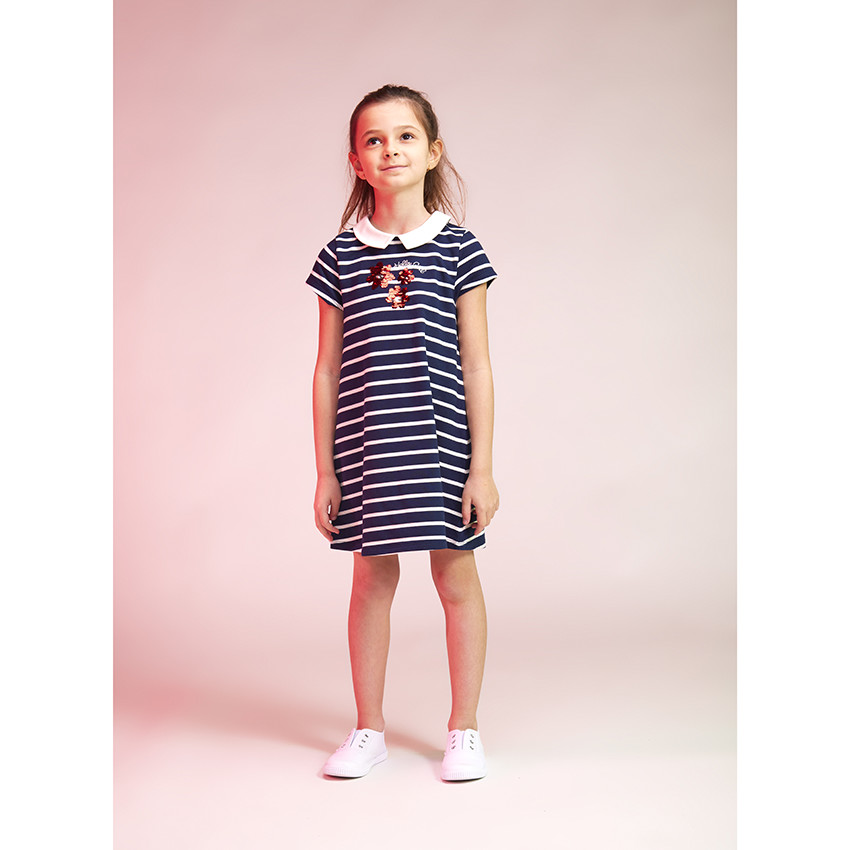 Robe molletonnée à rayures avec sequins magiques pour fille 