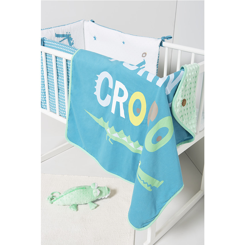 Tour de lit en popeline de coton ouatiné motif crocodile 