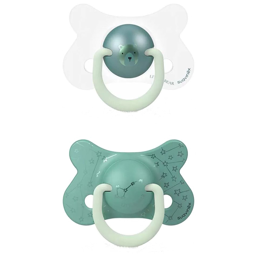 Lot de 2 sucettes anatomiques Night & Day 4-18 mois - Ours Vert  