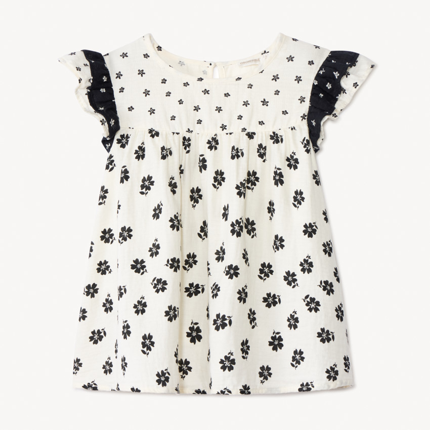 Tuniek met korte mouwen van gaas met bloemenprint voor meisjes 