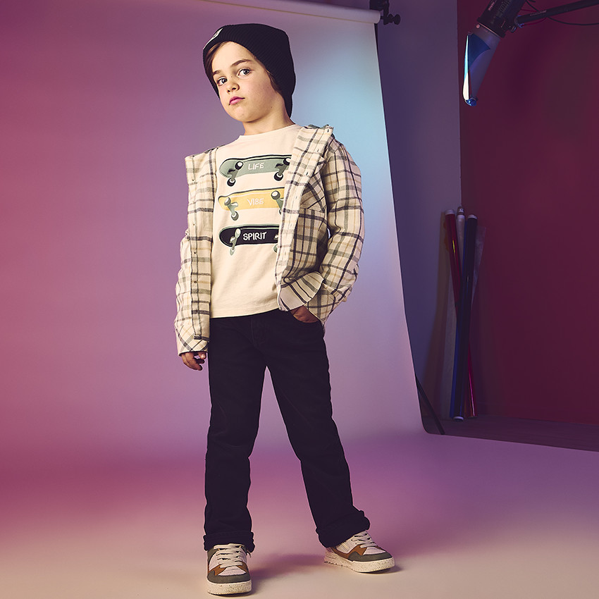 Jean droit effet used avec ceinture amovible pour garçon 