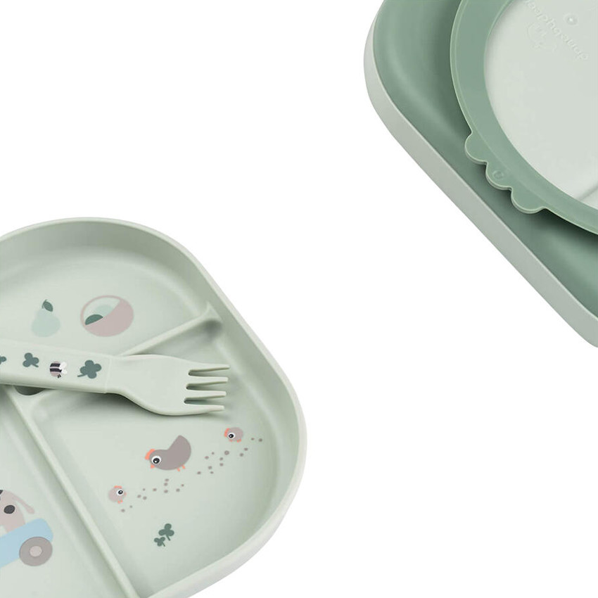 Pack vaisselle premier repas Tiny Farm vert Foodie  