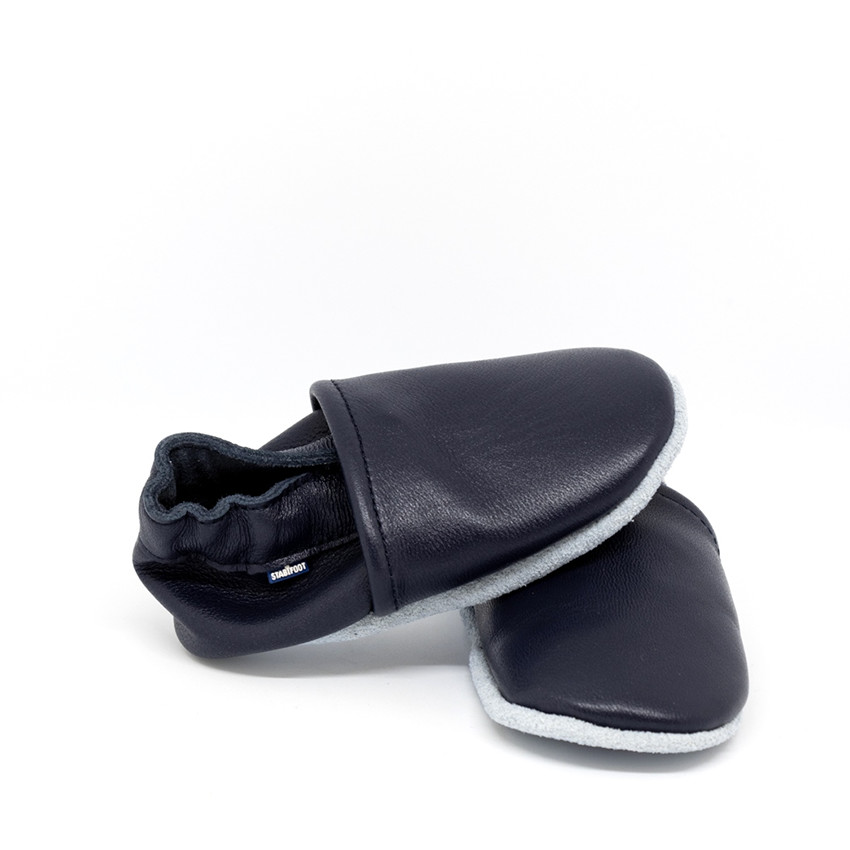 Chaussons souples 3-6M en cuir Babysoft Marine 