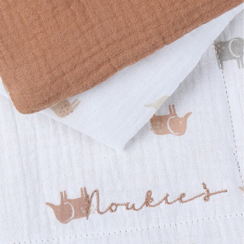 Couverture en mousseline 75 x 100 cm imprimé Éléphants blanc/rouille 