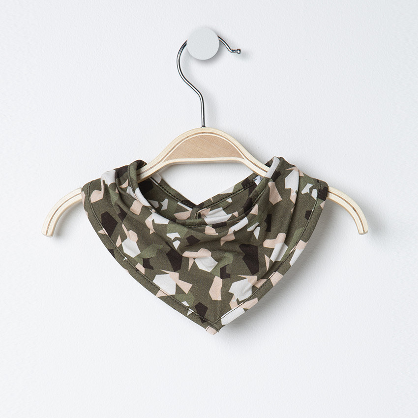 Bavoir bandana imprimé army rose pâle et kaki all-over 