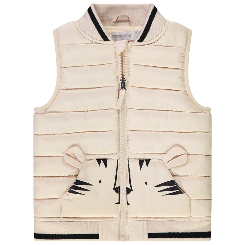 Doudoune sans manches en polyester avec poche ludique tigre pour bébé garçon 