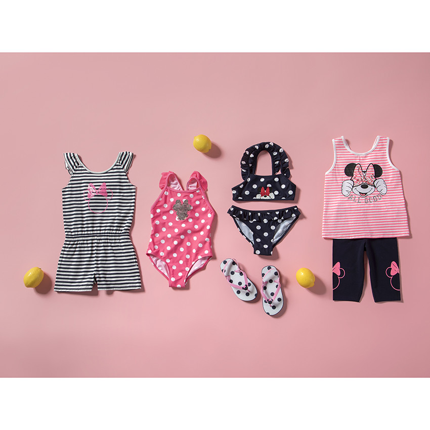 Tongs imprimé pois et badge Minnie Disney pour fille avec lanière selon l'âge 