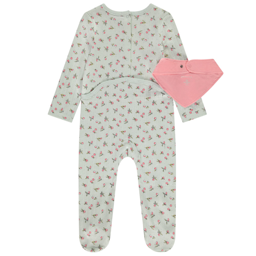 Ensemble dors-bien imprimé + bavoir bandana pour bébé fille avec ouvertures différentes selon l'âge 