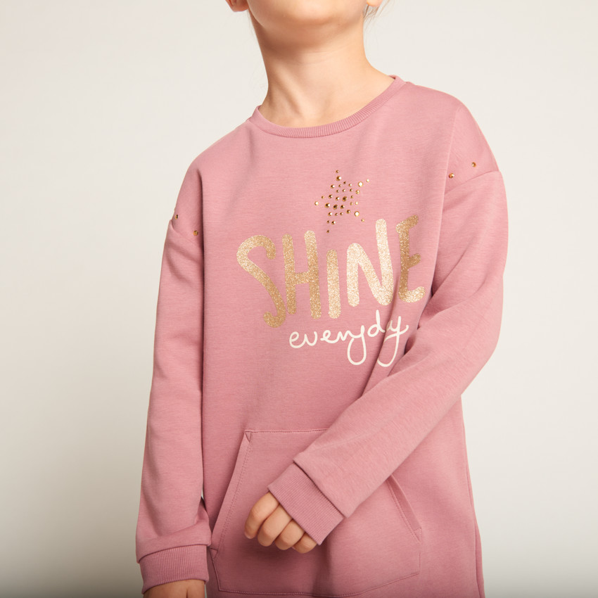 Robe sweat molletonnée à poche kangourou pour fille 
