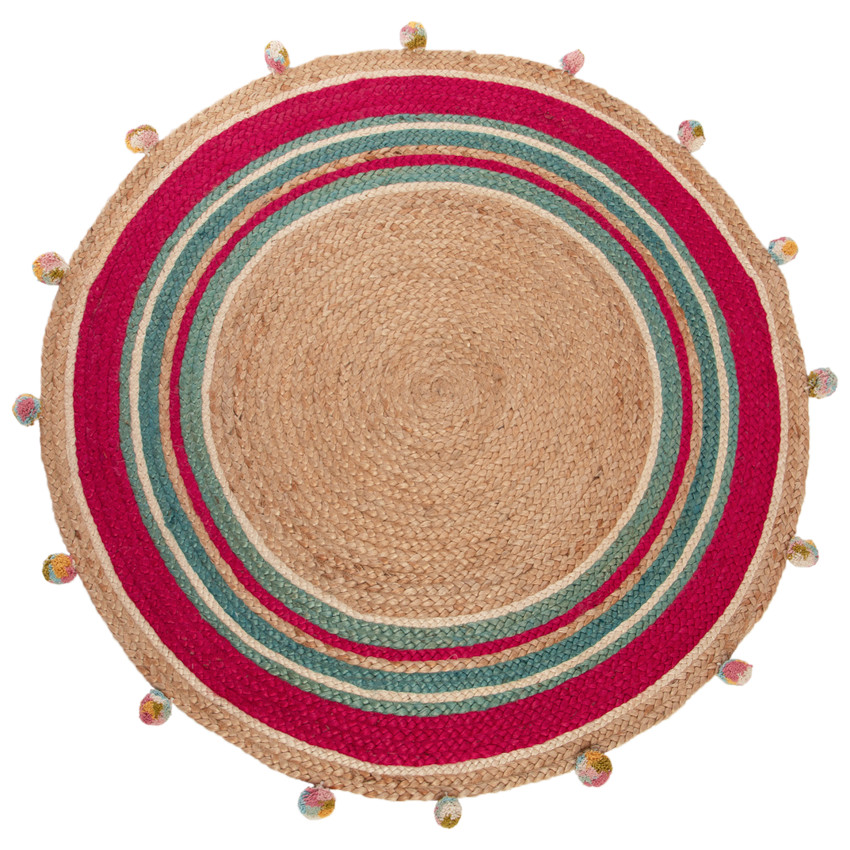 Tapis de chambre en jute avec pompons 120cm 