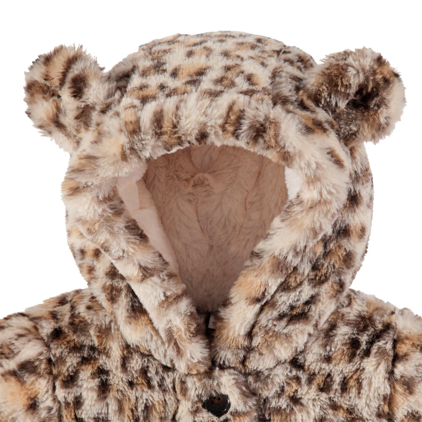 Manteau en fausse fourrure léopard avec oreilles sur la capuche 