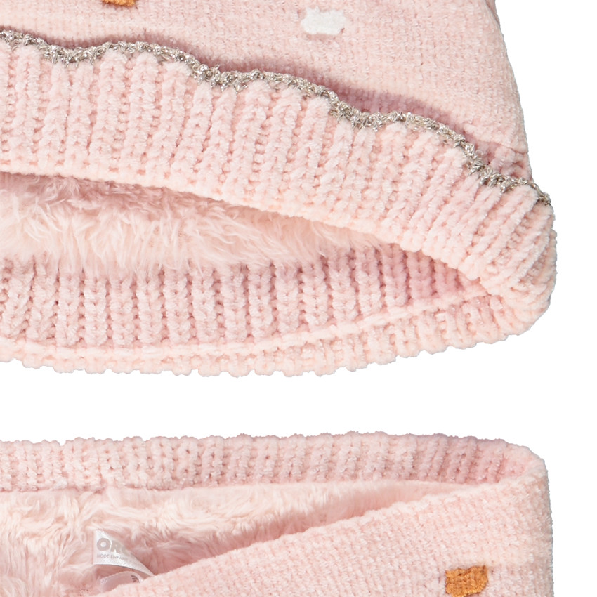 Gebreide set muts + snood voor baby meisje 