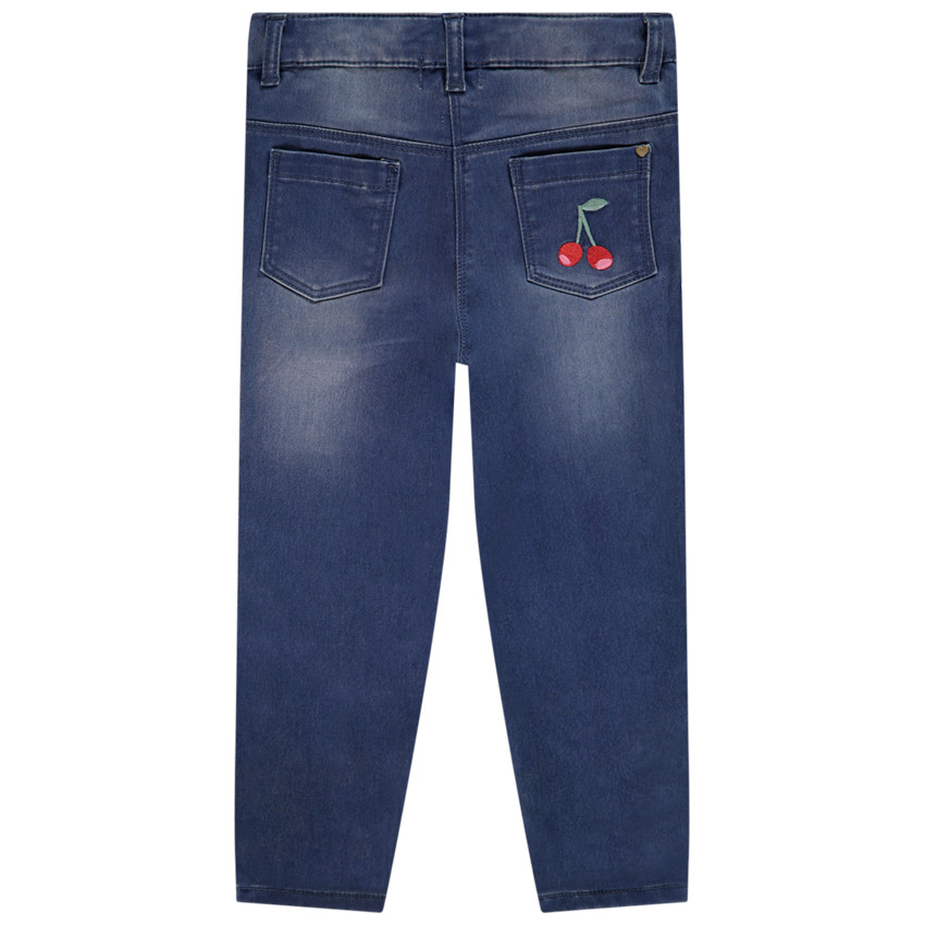 Jean slim en denim like avec broderies cerises pour bébé fille 