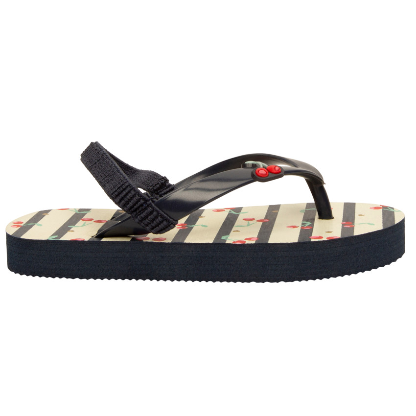 Tongs rayées à imprimé et badge cerises pour fille avec lanière selon l'âge 