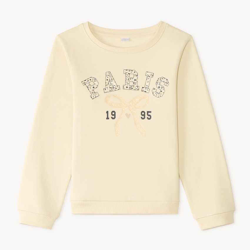 Sweat en molleton imprimé fantaisie pailleté fille 