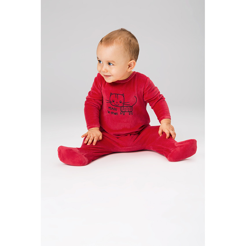 Dors-bien en velours uni avec chat printé 