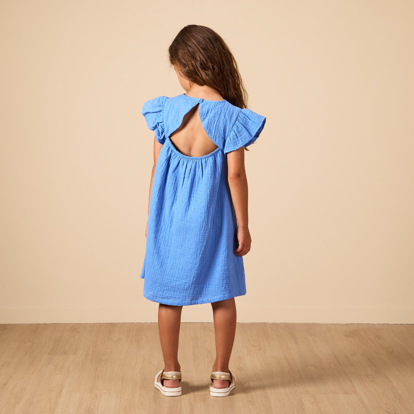 Korte mouwen jurk met ruche in plumetis voor meisjes 