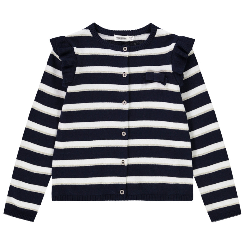 Gilet manches longues volantées en tricot à rayures pour fille 