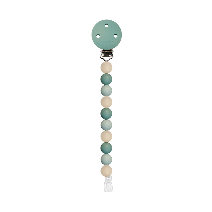 Attache-sucette avec perles en silicone vert/beige 