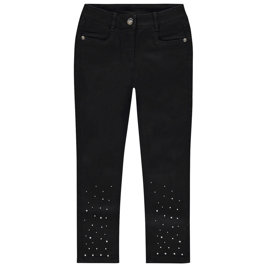 Jean slim uni avec strass en bas des jambes pour fille 