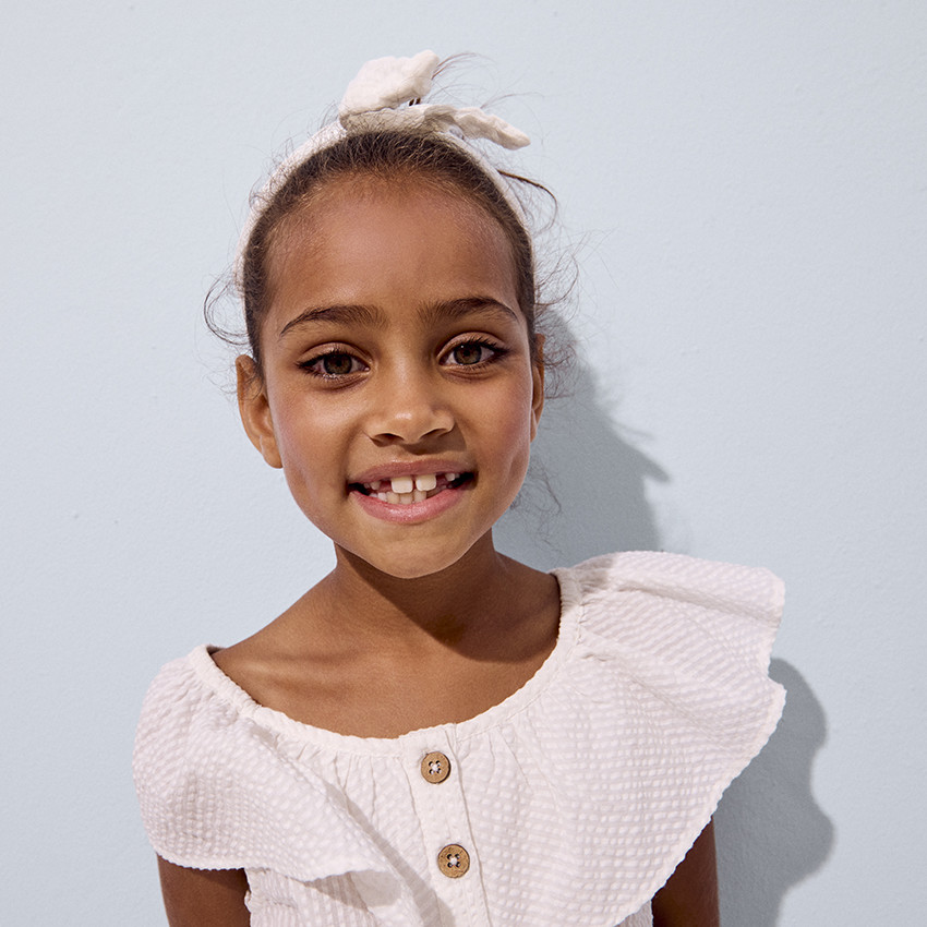 Combinaison longue en seersucker avec volant pour fille 