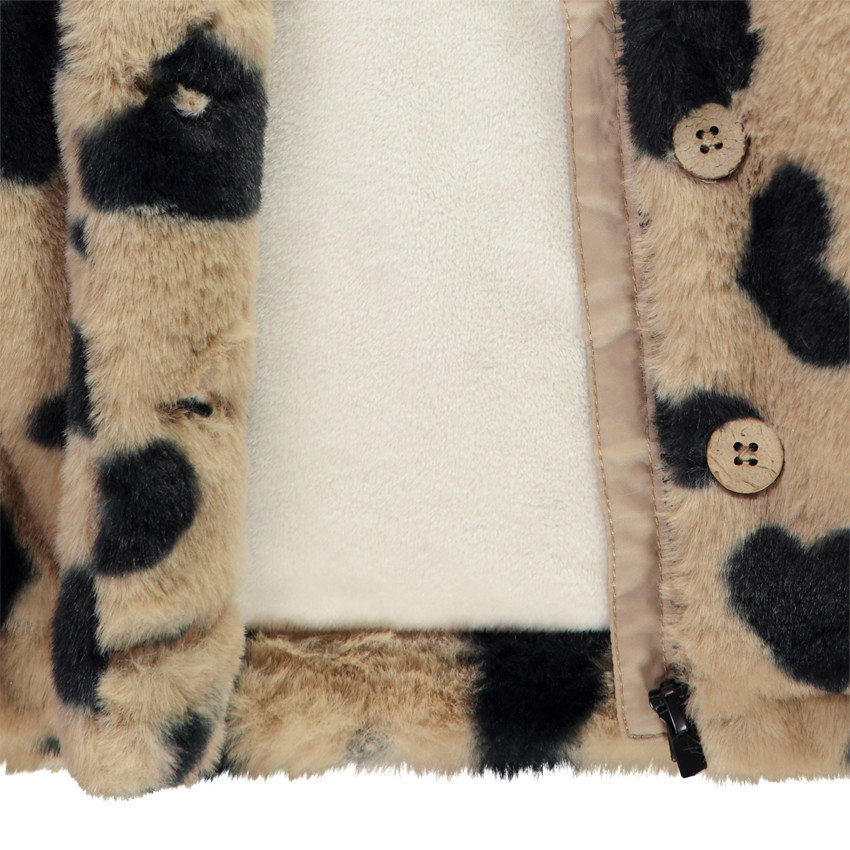 Manteau fantaisie imprimé cœur fausse fourrure pour bébé fille  