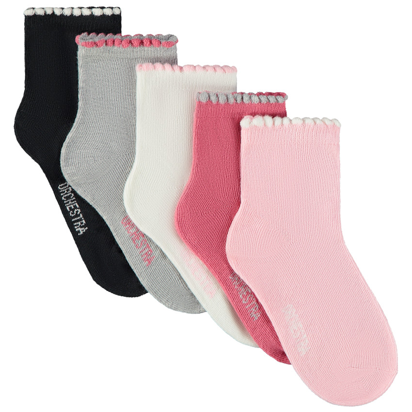 Lot de 5 paires de chaussettes unies festonnées pour fille 
