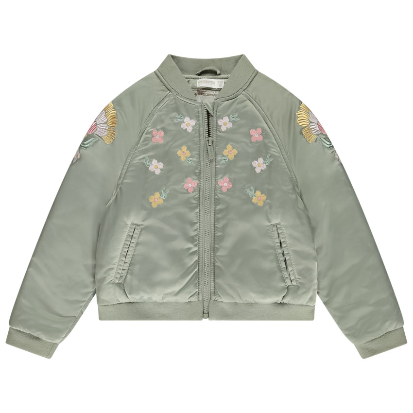 Meisjes bomberjack in satijnen stof met geborduurde details 