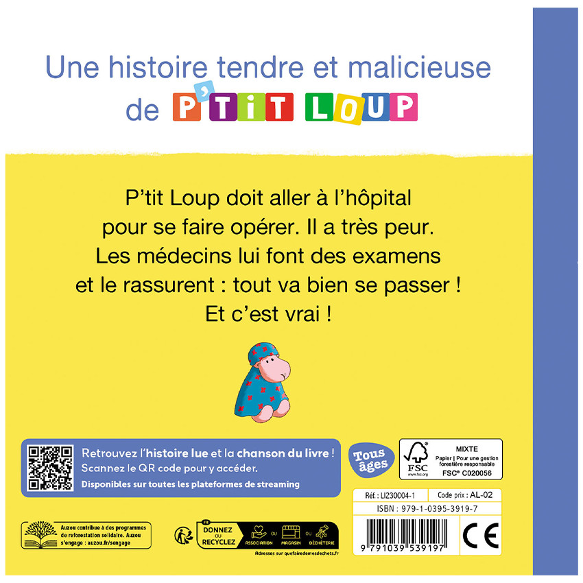 Boek FR P'tit Loup va à l'hôpital 2jaar+ 