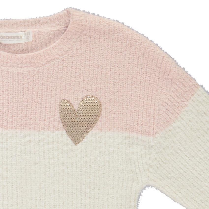 Pull en tricot poilu multipoint effet colorblock et sequins pour fille 