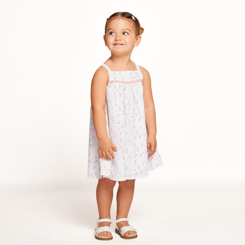 Jurk met bloemenprint en broderie voor baby meisje 