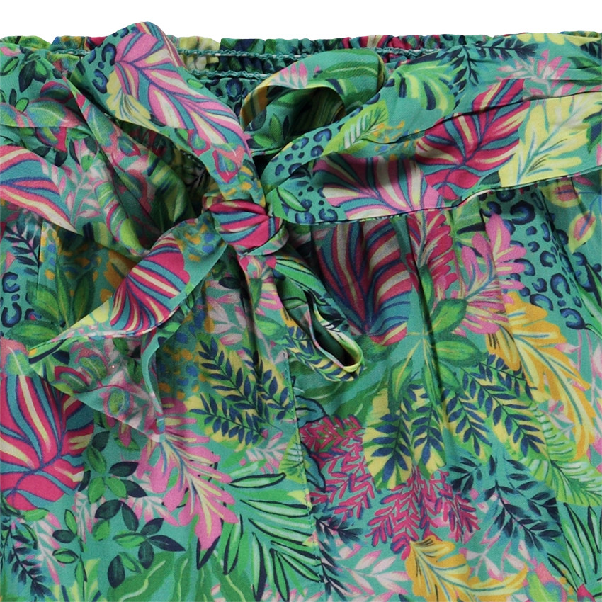 Korte broek in vloeibare stof met een plantenprint voor meisjes 