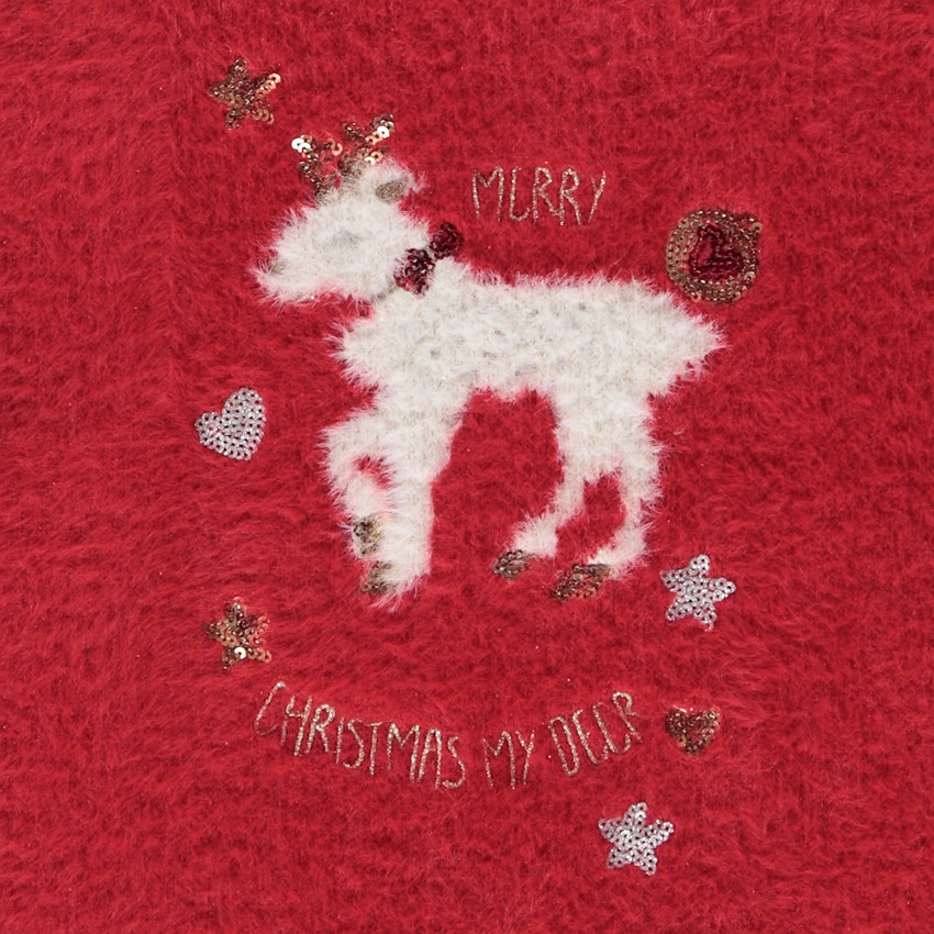 Pull en tricot effet fourrure avec broderie cerf pour fille 