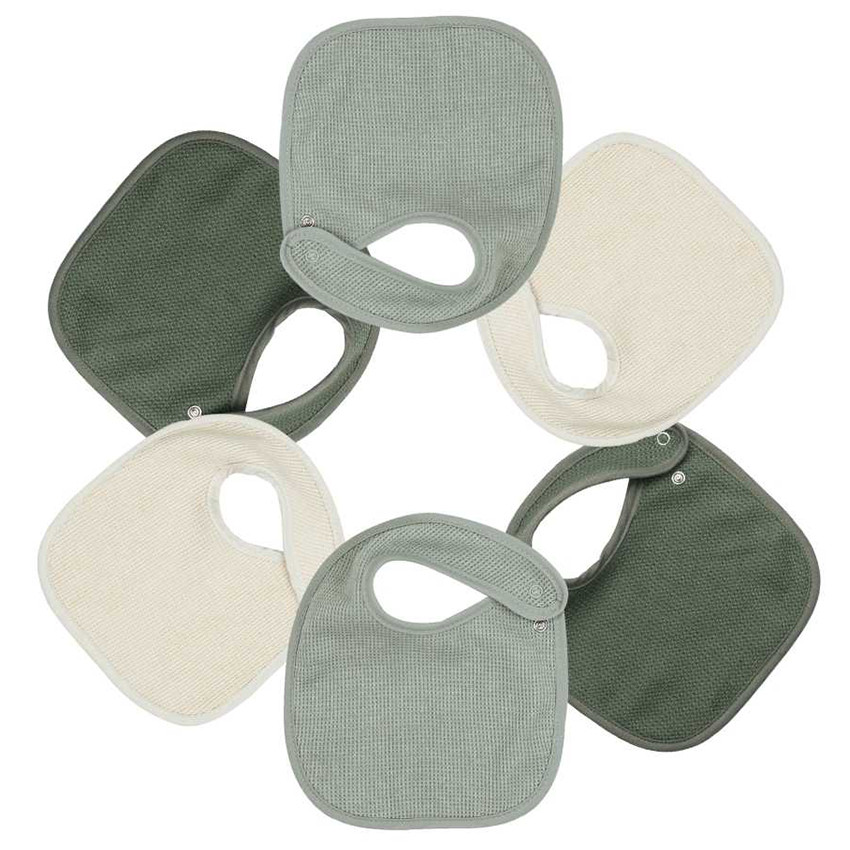 Lot de 6 bavoirs nid d'abeille 0/4M Sauge/Beige 
