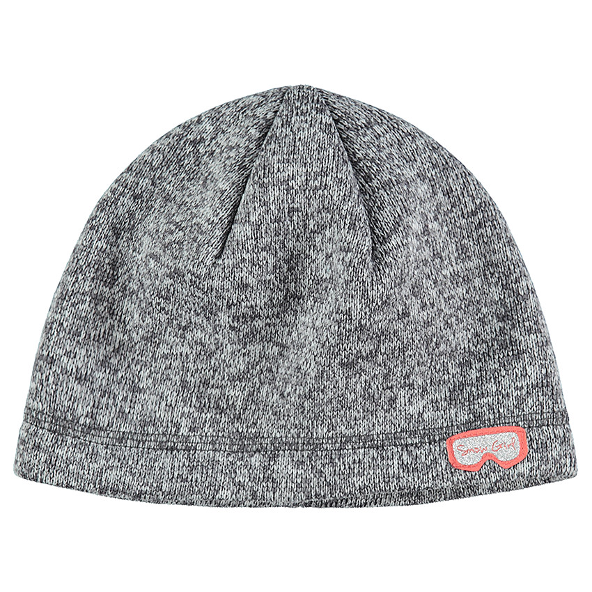 Tricotmuts van tricotfleece met badge in maskervorm 