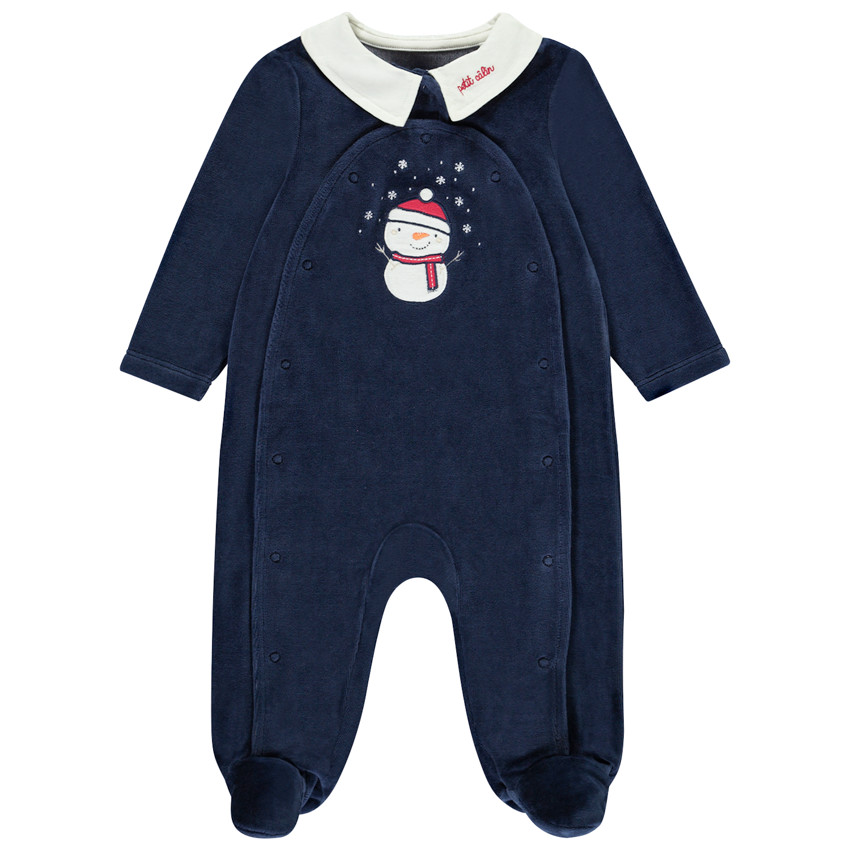 Pyjama in fluweel met Claudine kraag voor baby jongen 