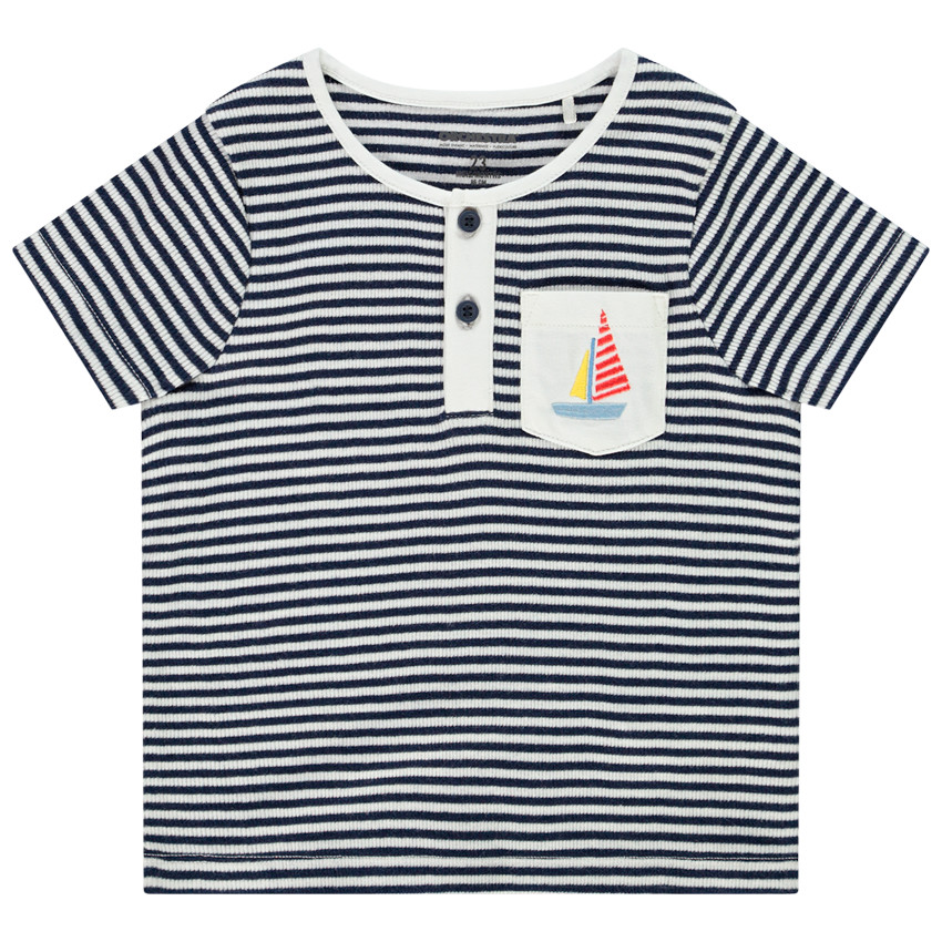 T-shirt manches courtes à col boutonné contrasté pour bébé garçon 