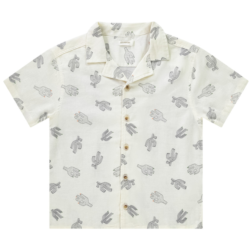 Chemise manches courtes à col cubain imprimé cactus pour garçon 