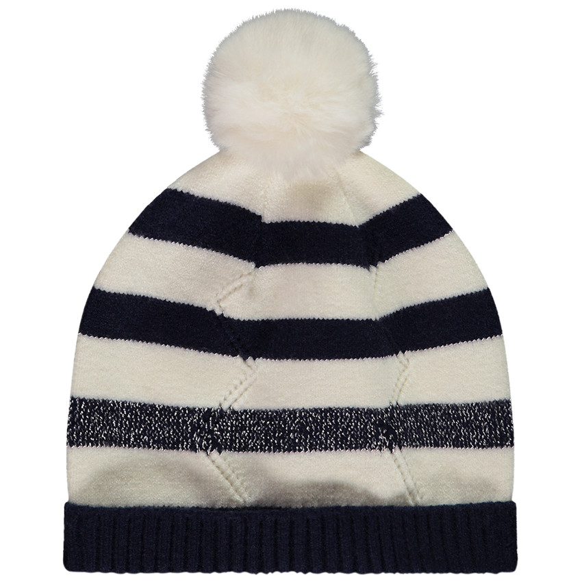 Bonnet en tricot rayé avec pompon pour bébé fille 