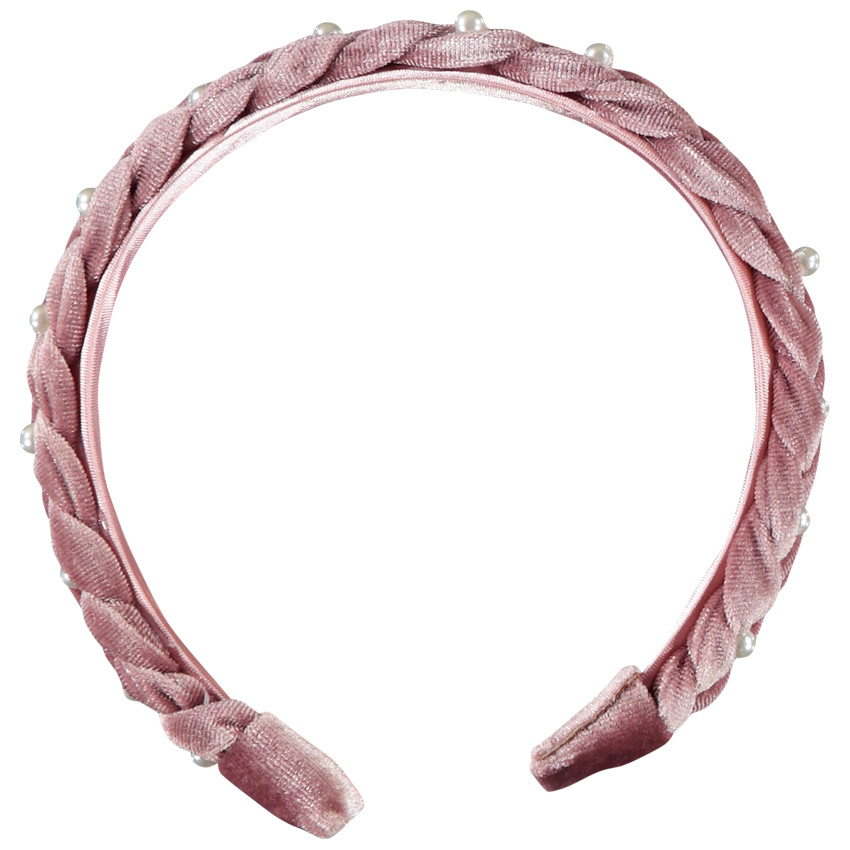 Serre-tête tressé en velours à perles pour fille 