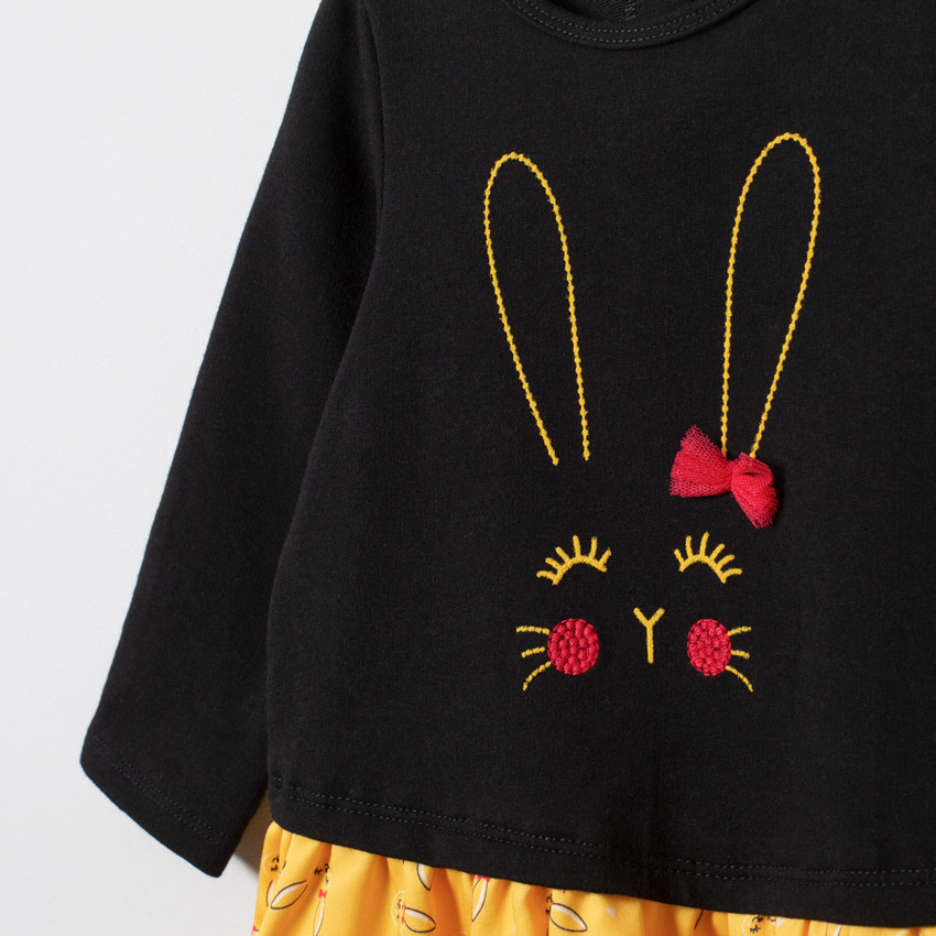 Robe manches longues effet 2 en 1 motif lapin pour bébé fille 